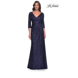 La Femme Navy Blue Sequin Gown Mother of the Bride Formal Dress Size 14 30879